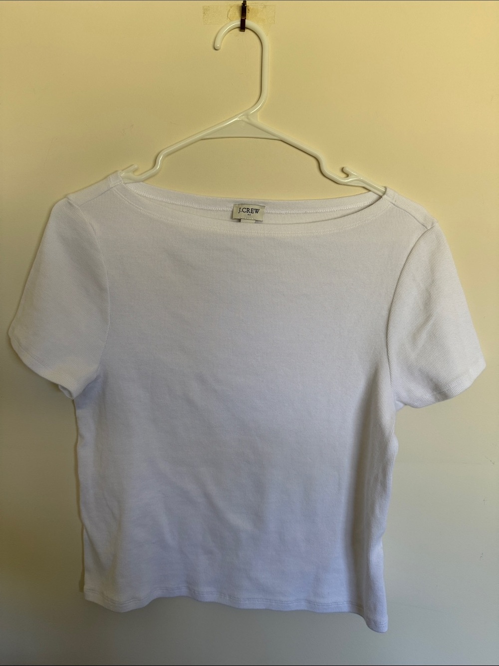J. Crew White Short Sleeve Knit Top, Ribbed